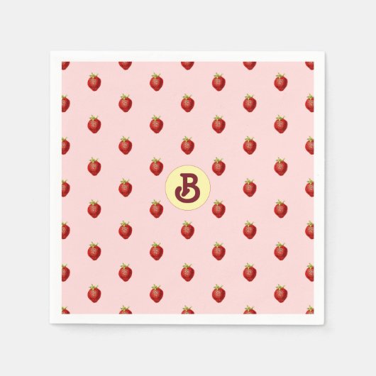Serviette En Papier Joli monogramme rose fraise pour fille (Devant)