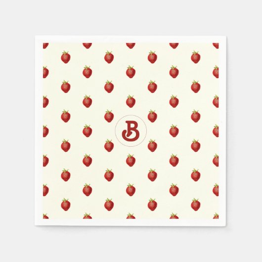 Serviette En Papier Joli Monogramme Rouge Blanc Fraise Féminin (Devant)