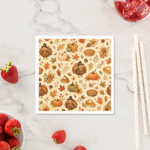 Serviette En Papier Joli motif aquarelle de Thanksgiving avec des dind