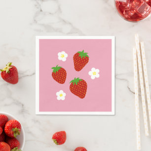 Serviette En Papier Joli motif de fraise sur fond rose