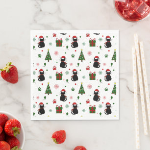 Serviette En Papier Joli motif de Noël de chat noir de Noël