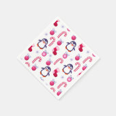 Serviette En Papier Joli Motif de Noël rose et blanc avec des pingouin (Coin)