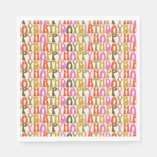 Serviette En Papier Joli Motif de texte d'anniversaire coloré (Devant)