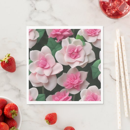 Serviette En Papier Joli motif fleuri rose boho (En situation)