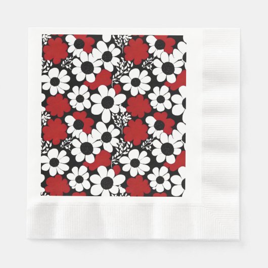 Serviette En Papier Joli motif floral en rouge, noir et blanc (Devant)