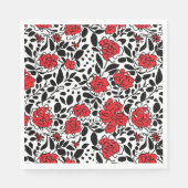 Serviette En Papier Joli motif floral en rouge, noir et blanc (Devant)