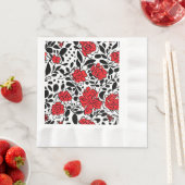 Serviette En Papier Joli motif floral en rouge, noir et blanc (En situation)