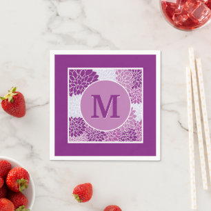 Serviette En Papier Joli motif floral violet monogramme moderne pour f