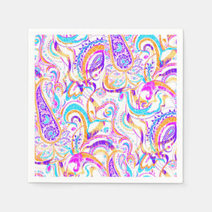 Serviette En Papier Joli motif paisley coloré blanc