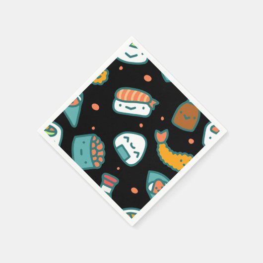 Serviette En Papier Joli motif sushi transparent sur noir (Coin)