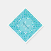Serviette En Papier Joli Motif Turquoise Damask Monogramme Avec Nom (Coin)