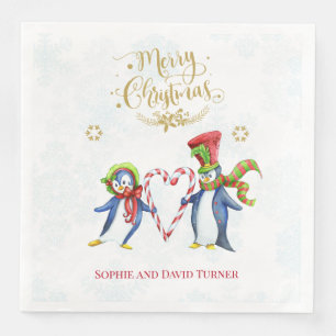 Serviette En Papier Joli Mr et Mme Penguins Joyeux Script de Noël