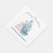 Serviette En Papier Joli Noël bleu rétro Arbre de Noël Joyeux Noël (Coin)