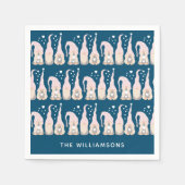 Serviette En Papier Joli Noël Gnome Famille Bleu Personnalisé (Devant)