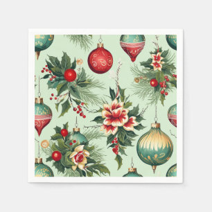 Serviette En Papier Joli Noël Rétro, Noël Floral