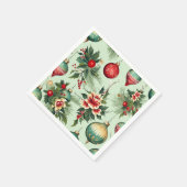 Serviette En Papier Joli Noël Rétro, Noël Floral (Coin)