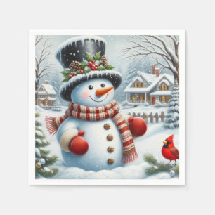 Serviette En Papier Joli, Noël vintage/fantaisiste/bonhomme de neige d