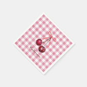 Serviette En Papier Joli Nœud Fillette Cerise Rose Carreau Vichy Nom (Coin)