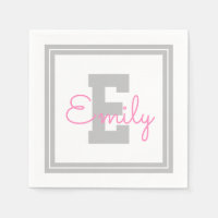 Joli nom encadré & monogramme | Gris clair & Rose