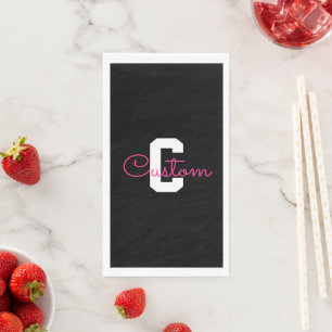Serviette En Papier Joli nom et monogramme Noir Blanc & Rose