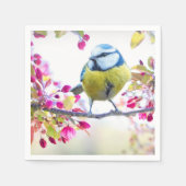 Serviette En Papier Joli oiseau bleu et jaune sur une branche Photogra (Devant)