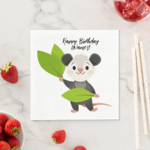 Joli Opossum Feuilles Vertes & Joyeux Anniversaire