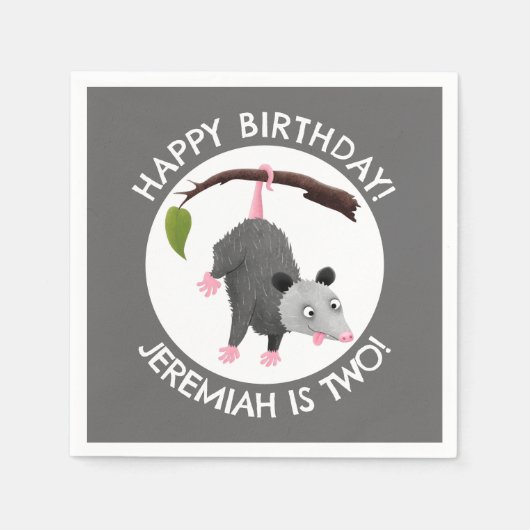 Serviette En Papier Joli opossum personnalisées dessin d'anniversaire (Devant)