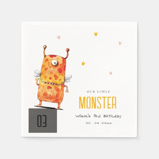 Serviette En Papier Joli Orange Yellow One Eyed Monster Anniversaire d (Devant)
