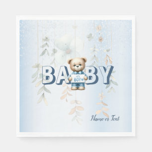 Serviette En Papier Joli ours en peluche bleu floral fête