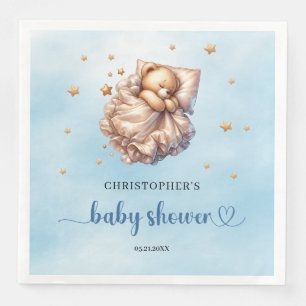 Serviette En Papier Joli ours en peluche dormant bleu et or garçon