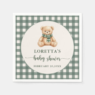 Serviette En Papier Joli ours en peluche plaid vert rustique Baby Show