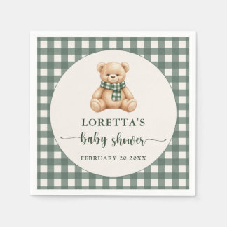 Serviette En Papier Joli ours en peluche plaid vert rustique Baby Show