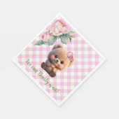 Serviette En Papier Joli ours en peluche rose en vichy Baby shower fle (Coin)