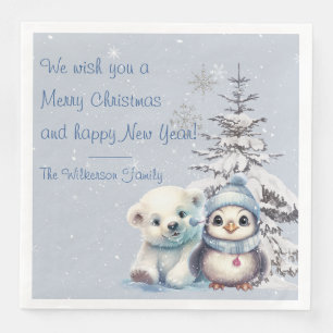 Serviette En Papier Joli ours polaire et manchot Noël Pôle Nord