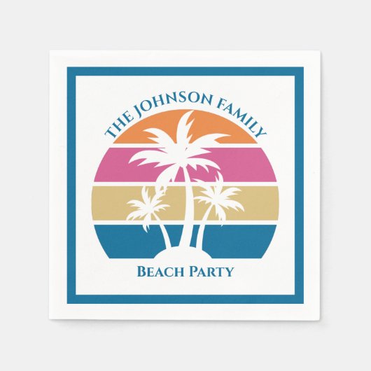 Serviette En Papier Joli Palmier Tropical Personnalisé Blue Beach Part (Devant)