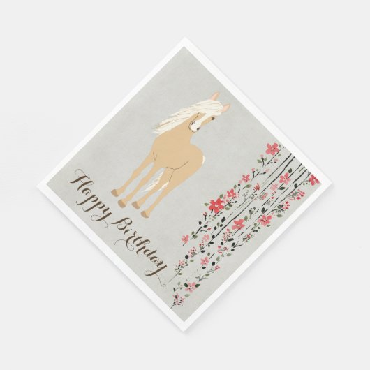 Serviette En Papier Joli Palomino Pony Flowers Cheval Joyeux Anniversa (Coin)