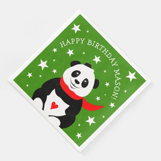 Serviette En Papier Joli Panda d'anniversaire avec Casquette Bowler & (Coin)