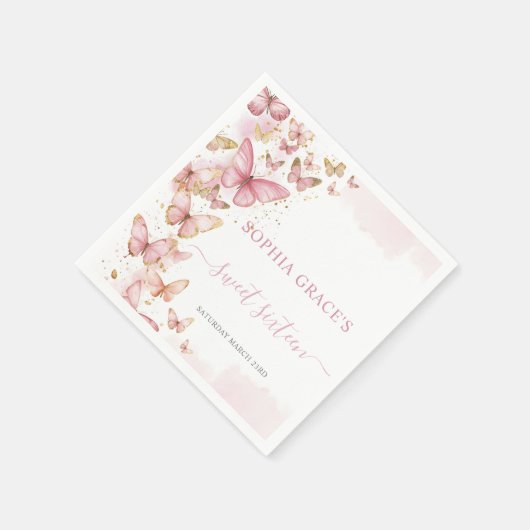 Serviette En Papier Joli papillons rose doux 16 Quinceanera XV 15 (Coin)