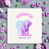 Serviette En Papier Joli Pastel Bébé rose violet Eléphant Aquarelle