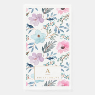 Serviette En Papier Joli Pastel Blue Aquarelle Fleurs Monogramme