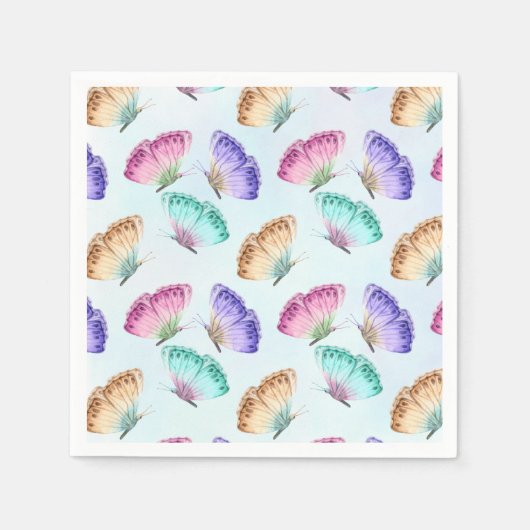 Serviette En Papier Joli Pastel Colours Motif à papillon aquarelle (Devant)