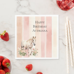 Serviette En Papier Joli Peach Pink Cream Stripes Horse Anniversaire