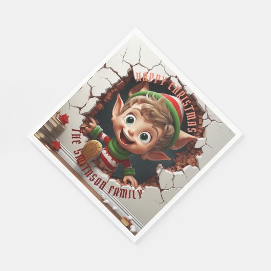 Serviette En Papier Joli Petit Elfe Noël 3D (Coin)