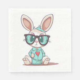 Serviette En Papier Joli Petit Lapin Avec Lunettes Coeur Pâques Jour