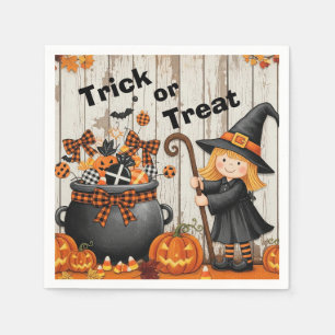 Serviette En Papier Joli Petit Sort de Sorcière pour Halloween.