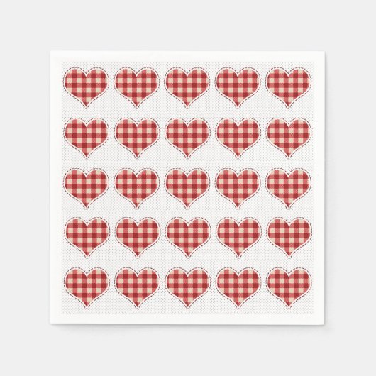 Serviette En Papier Joli Plaid Red Hearts Dotty Motif (Devant)