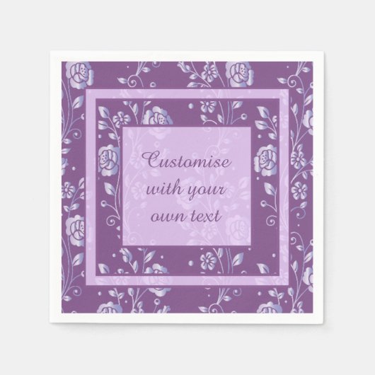 Serviette En Papier Joli Purple et Lilac Floral Texte personnalisé (Devant)
