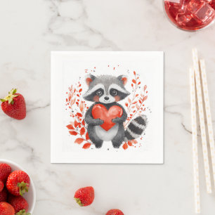 Serviette En Papier joli raton laveur avec coeur pour la Saint-Valenti