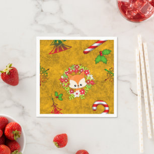 Serviette En Papier Joli renard de Noël
