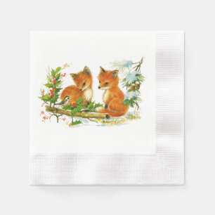 Serviette En Papier Joli renard de Noël Vintage